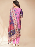 Pink, purple & white printed Kurta with Trousers & dupatta - Saree