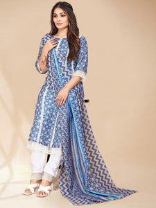 Blue printed Kurta with Trousers with dupatta - Saree