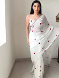 valentine special ready to wear georgette saree with gamthi work and with amazing two colors red - white