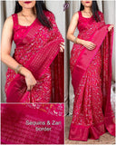 Kalamkari print saree with sequin & zari boder with printed blouse - Saree